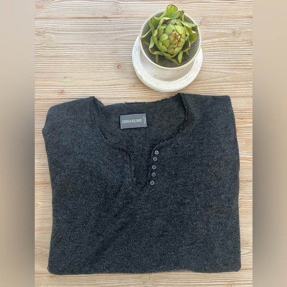 Zadig & Voltaire Sweaters - Zadig & Voltaire Charcoal V-Neck Skull Sweater - size M